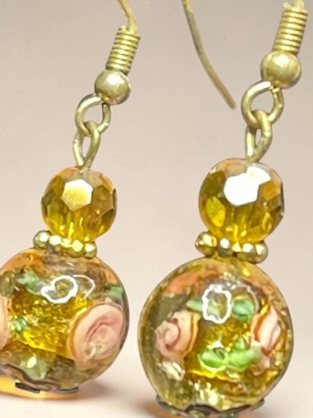 Premier Designs Secret Garden Floral Drop Earrings Yellow Glass Bead